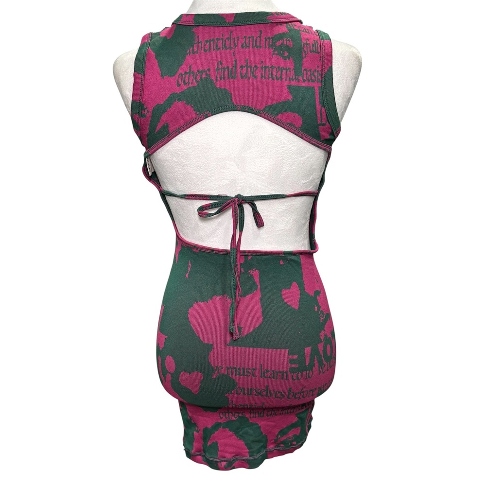 Urban Outfitters NWT Out From Under Graphic Pink Teal Cut Out Mini Dress Medium - Picture 7 of 12